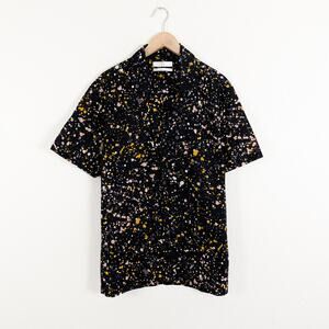 SMOCK Japan Men's Camp Collar Shirt Black Paint Splatter sz XL